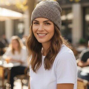 Barefoot Dreams Cozy Chic Lite Confetti Beanie in Storm Gray-Dark Brown OS